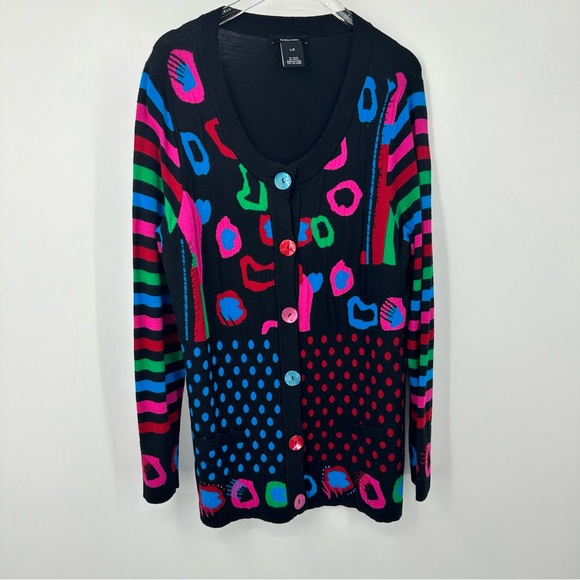 Alison Sheri Cardigan Sweater Colorful Buttons Womens Large Long | O1982 - Picture 1 of 7